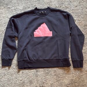 Adidas Black Crewneck Sweater with Pink Logo